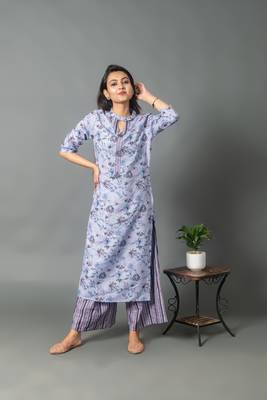 Grey printed rayon long-kurtis 2