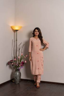 Peach embroidered rayon ethnic-kurtis 1