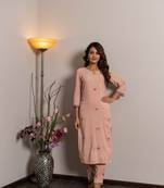 Peach embroidered rayon ethnic-kurtis