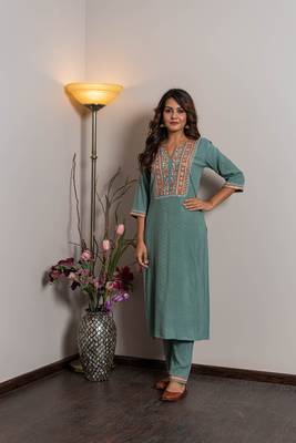Light-blue embroidered rayon ethnic-kurtis 1