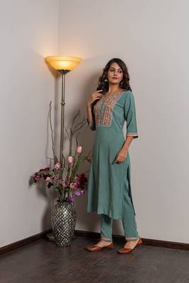 Light-blue embroidered rayon ethnic-kurtis 2