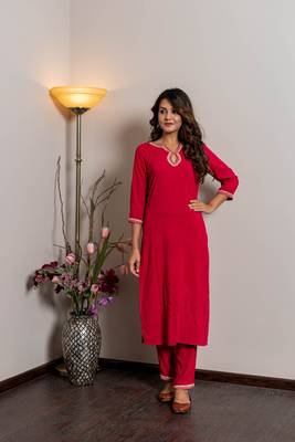 Pink embroidered rayon party-wear-kurtis 1
