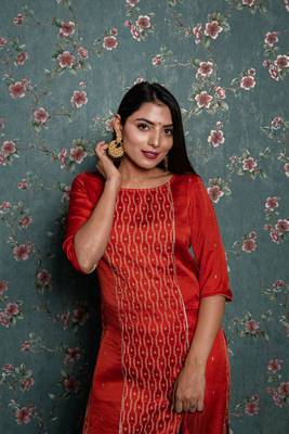 Orange printed silk ethnic-kurtis 2