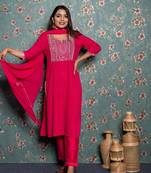 Pink embroidered silk ethnic-kurtis