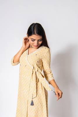Yellow embroidered cotton party-wear-kurtis 3