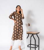 Brown embroidered cotton ethnic-kurtis