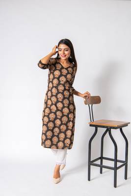 Brown embroidered cotton ethnic-kurtis 2