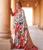 White printed silk saree with blouse