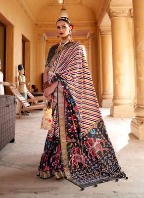   multicolor printed silk saree with blouse 1