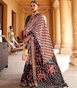   multicolor printed silk saree with blouse