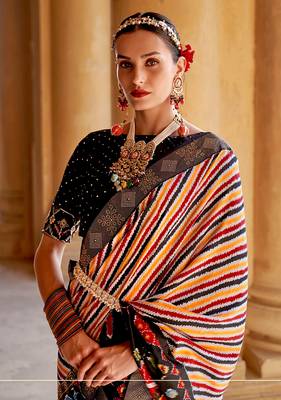   multicolor printed silk saree with blouse 2