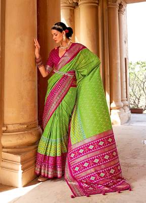   light green printed silk saree with blouse 1