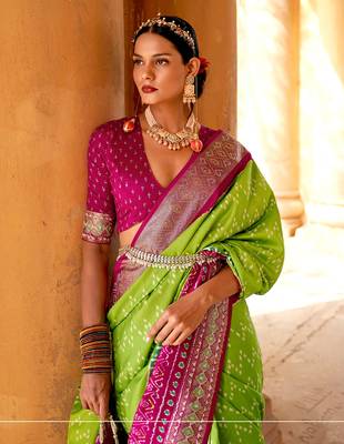   light green printed silk saree with blouse 2