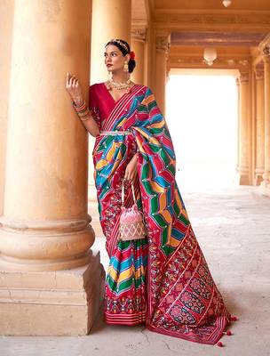   multicolor printed silk saree with blouse 1