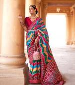   multicolor printed silk saree with blouse