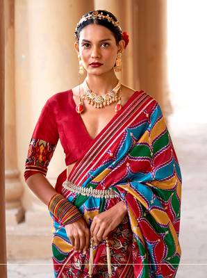   multicolor printed silk saree with blouse 2