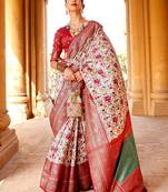   off white printed silk saree with blouse