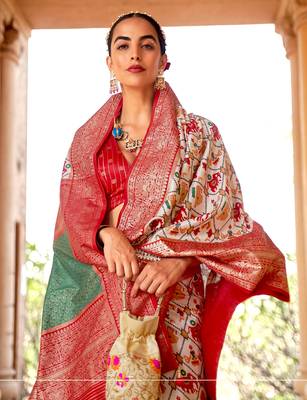   off white printed silk saree with blouse 2