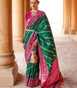   dark green printed silk saree with blouse