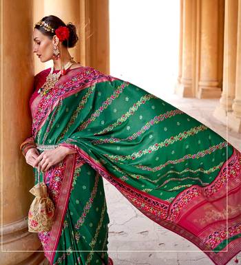   dark green printed silk saree with blouse 2