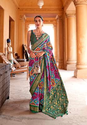   multicolor printed silk saree with blouse 1