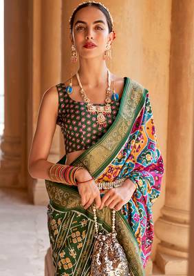   multicolor printed silk saree with blouse 2