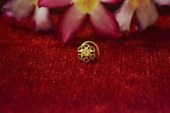 Yellow Designer Meenakari Work Gold Plated Multi diamond nosering or nose pin 1