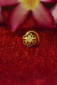 Yellow Designer Meenakari Work Gold Plated Multi diamond nosering or nose pin
