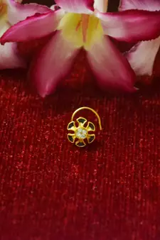 Yellow Designer Meenakari Work Gold Plated Multi diamond nosering or nose pin