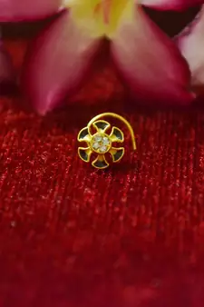 Yellow Designer Meenakari Work Gold Plated Multi diamond nosering or nose pin