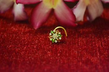 Green Designer Gold Plated Multi diamond nosering or nose pin 1