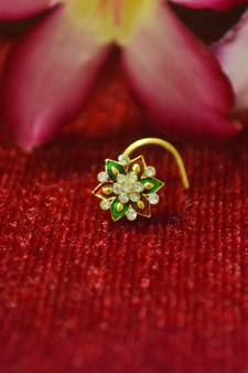 Green Designer Gold Plated Multi diamond nosering or nose pin