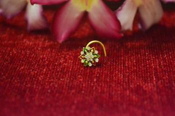 Green Designer Gold Plated Multi diamond nosering or nose pin 2