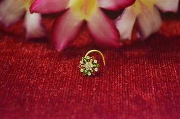 Green Designer Gold Plated Multi diamond nosering or nose pin 3