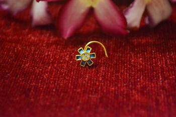 Blue Designer Meenakari Work Gold Plated Multi diamond nosering or nose pin 1