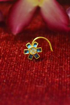 Blue Designer Meenakari Work Gold Plated Multi diamond nosering or nose pin