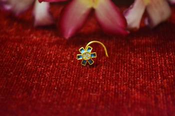 Blue Designer Meenakari Work Gold Plated Multi diamond nosering or nose pin 2