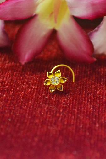 Yellow Designer Meenakari Work Gold Plated Multi diamond nosering or nose pin