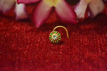 Green premium multi diamond designer sizzling nosering or nose pin 1