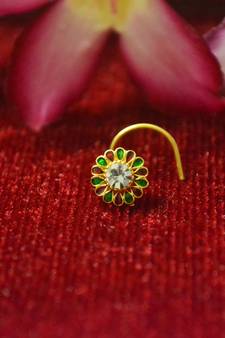 Green premium multi diamond designer sizzling nosering or nose pin