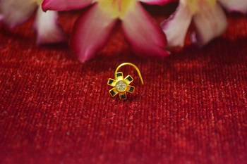 Yellow Designer Meenakari Work Gold Plated Multi diamond nose ring or nose pin 1
