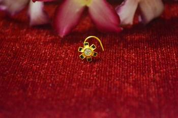 Yellow Designer Meenakari Work Gold Plated Multi diamond nose ring or nose pin 2