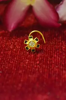 Yellow Designer Meenakari Work Gold Plated Multi diamond nose ring or nose pin