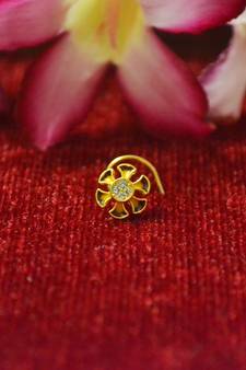 Yellow designer gold plated multi diamond meenakari work nosering or nose pin