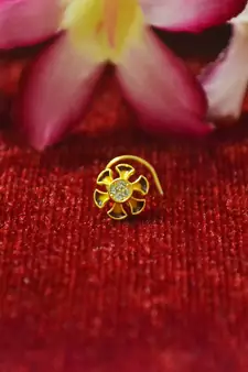 Yellow designer gold plated multi diamond meenakari work nosering or nose pin