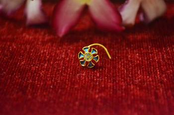 Blue Designer Gold Plated Multi diamond Meenakari Work nosering or nose pin 1