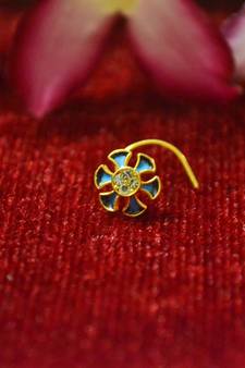 Blue Designer Gold Plated Multi diamond Meenakari Work nosering or nose pin