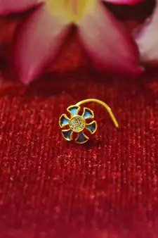 Blue Designer Gold Plated Multi diamond Meenakari Work nosering or nose pin