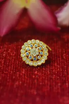 Blue Designer Gold Plated Multi diamond nosering or nose pin