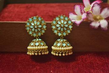 Turquoise diamond jhumkas or Jhumki Earrings 1